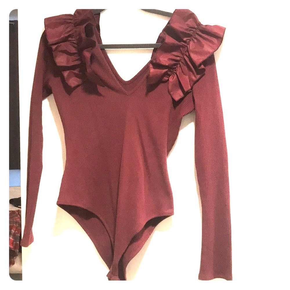 Maroon body suit with fun shoulders!